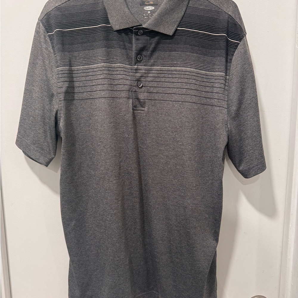 Men's Greg Norman Gray Striped Polo Shirt